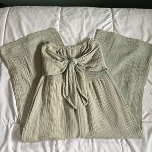 Charlie Paige Sage Green Strapless Tie-Front Jumpsuit